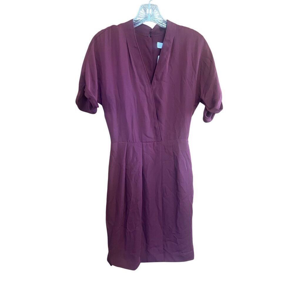 Reiss Camden Wine Color Faux Wrap Back Button Classic Dress Sz 0 NWT